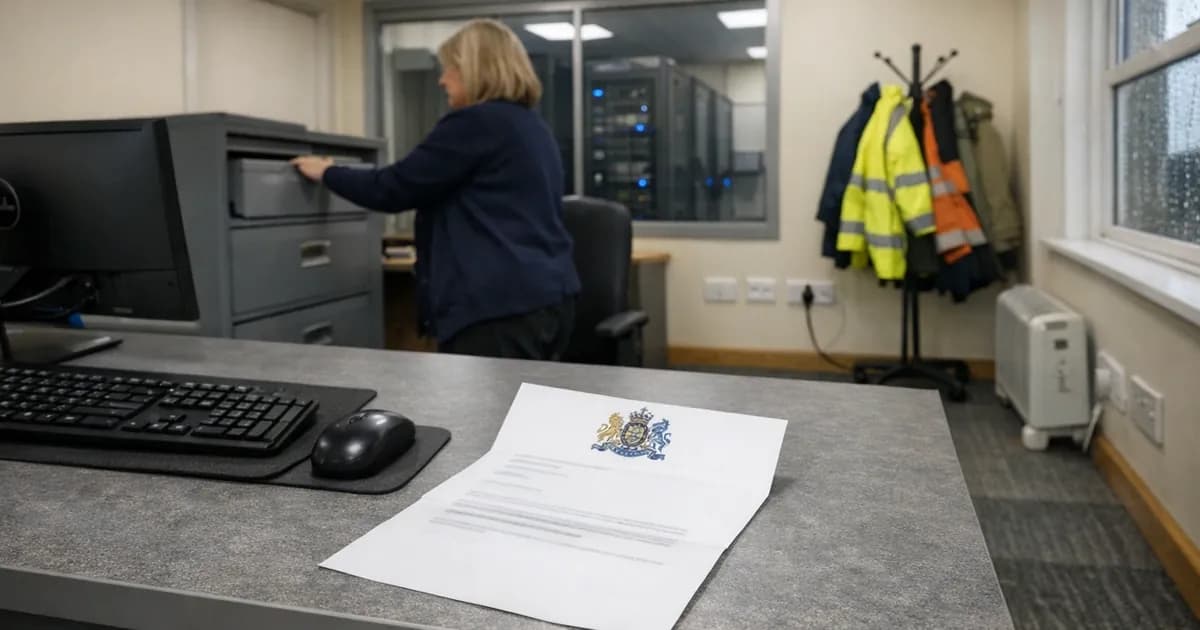 ICO registration letter on MSP reception desk with receptionist filing regulatory correspondence