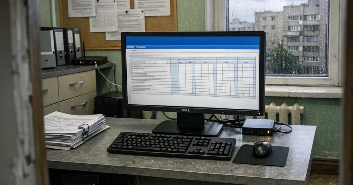 MeDoc Ukrainian tax software displayed on computer monitor in Kyiv accounting office where the NotPetya supply chain attack originated