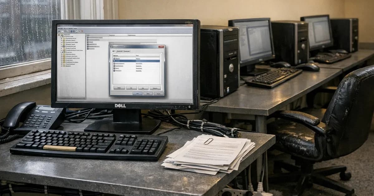 Desktop computer monitor displaying Windows User Accounts control panel interface in a small business IT office setting