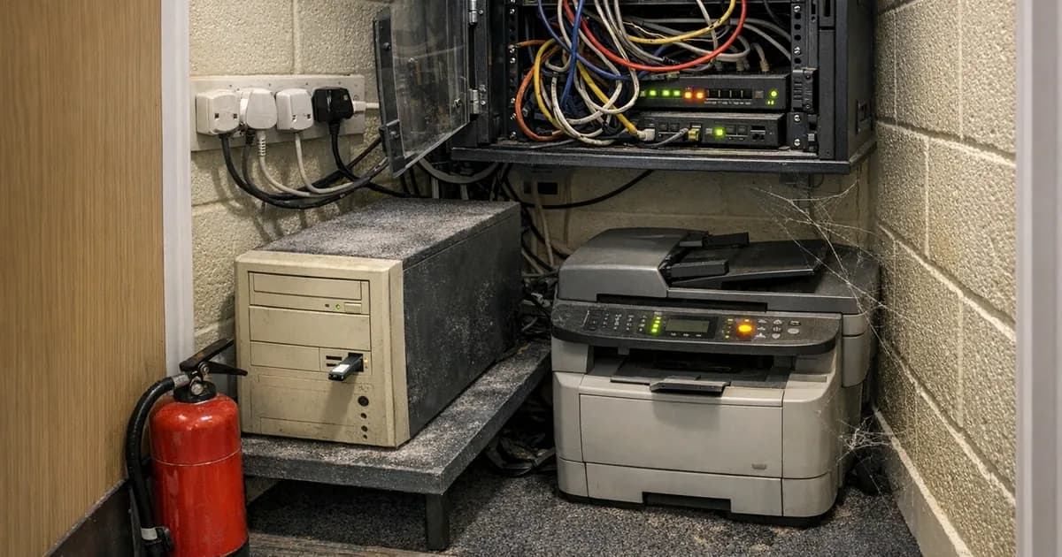 Computer monitor displaying a vulnerability scan report with red warning indicators next to a laptop showing Windows Defender with green checkmarks, contrasting the two results