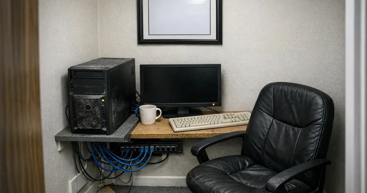 A Cyber Essentials certificate on an office wall above a desk covered with incident response plans and security documentation