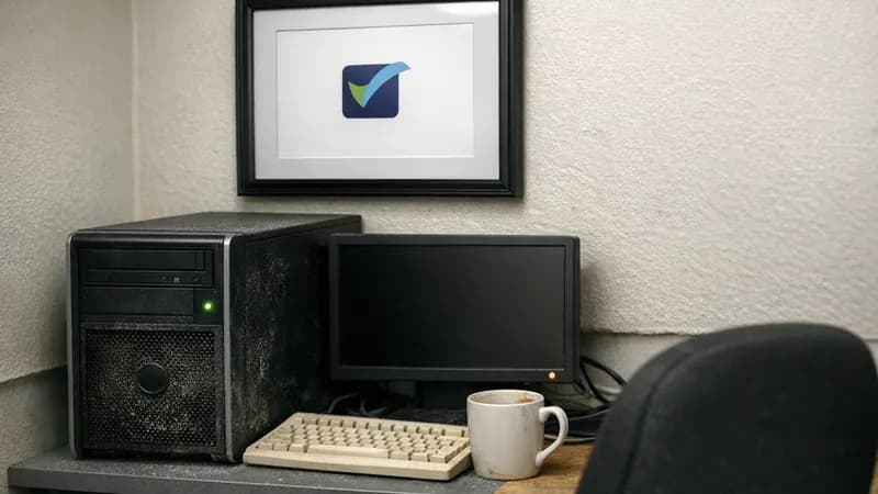 A Cyber Essentials certificate on an office wall above a desk covered with incident response plans and security documentation